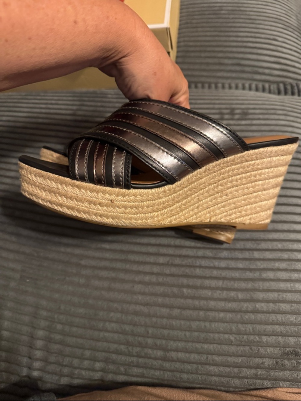 Coach Florentine Metallic Pewter Strappy Leather espadrille wedge Sandals - Picture 3 of 8